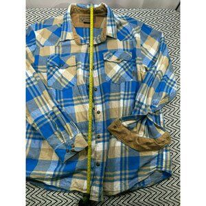 Legendary Stockyards Men's XL Blue & Tan Plaid Flannel Shirt Corduroy Accents